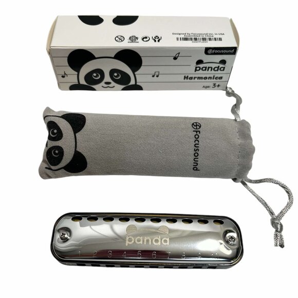 Harmonica, Silver & Black Panda, Focusound, Perfect gift for 3+ Years old - Picture 1 of 8